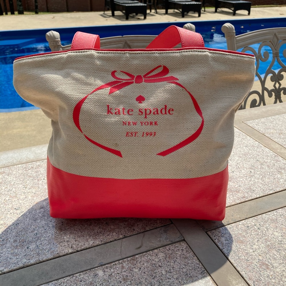 Kate Spade Coral And Canvas Tote